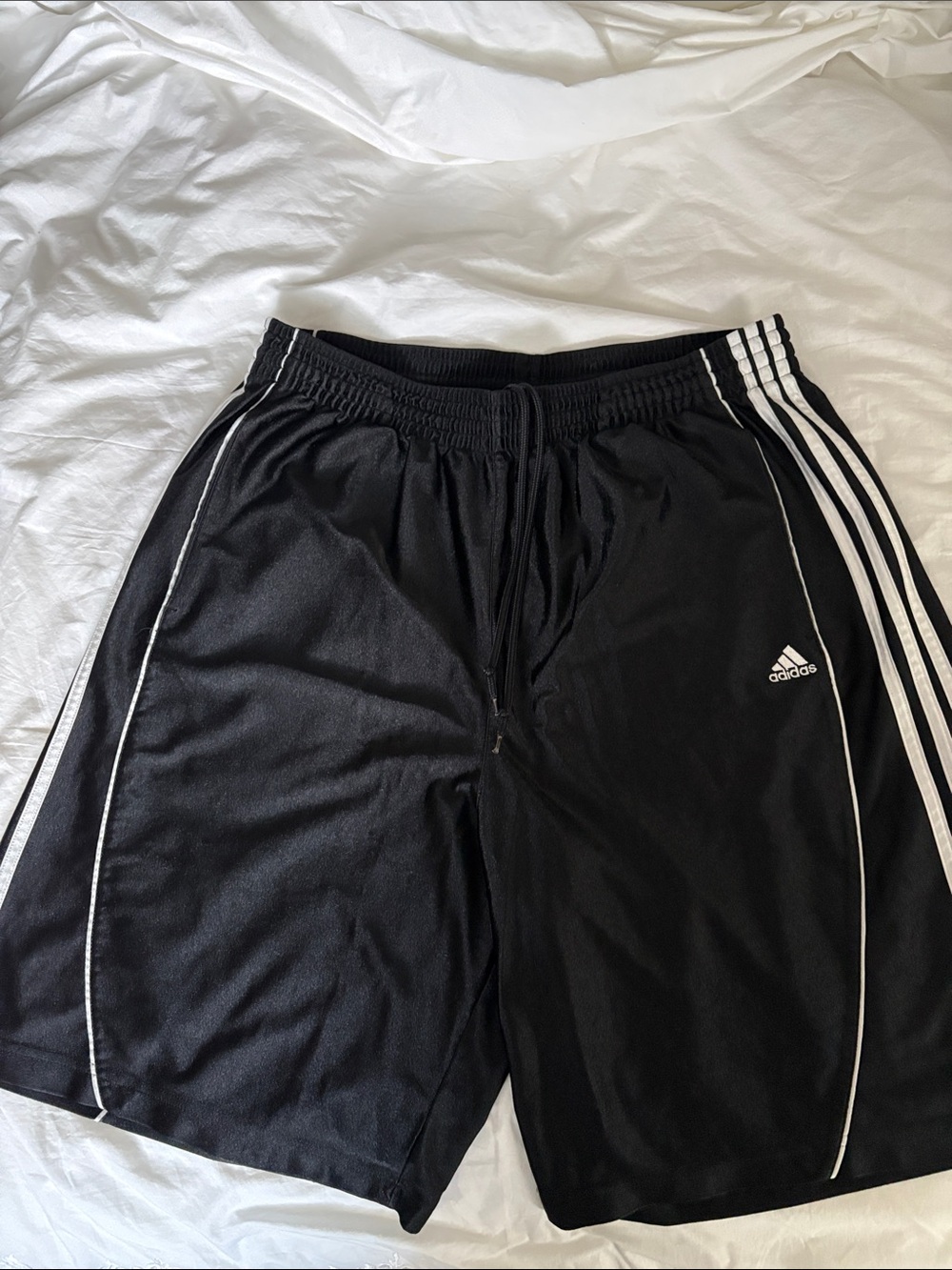 adidas Black Athletic Shorts with White Trim and Stripes